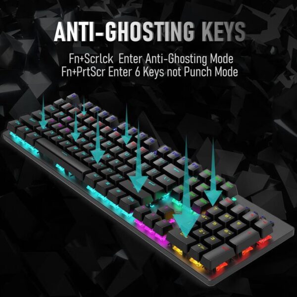 HP GK100F Gaming Mechanical Keyboard -Rainbow Backlight 9 Lighting Mode – Blue Switch – EN 104 Keys – Full key N-rollover - Image 6