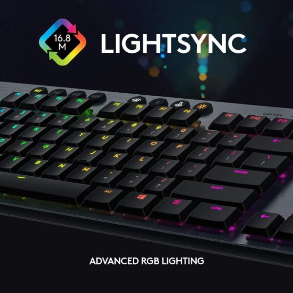 Logitech G815 LIGHTSYNC RGB Mechanical Gaming Keyboard with Low Profile GL Clicky key switch, 5 programmable G-keys, USB Passthrough, dedicated media control - Clicky,Black - Image 3