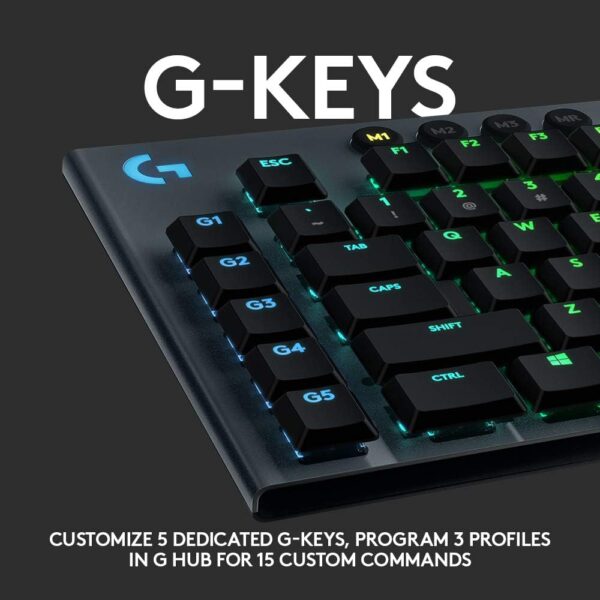 Logitech G815 LIGHTSYNC RGB Mechanical Gaming Keyboard with Low Profile GL Clicky key switch, 5 programmable G-keys, USB Passthrough, dedicated media control - Clicky,Black - Image 2