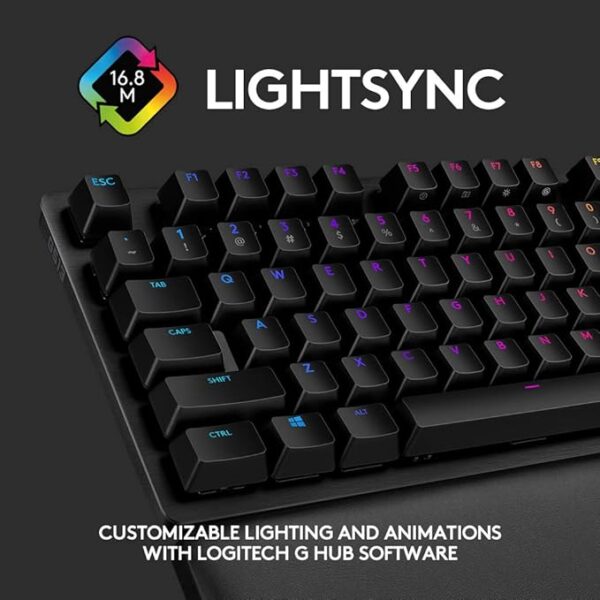 ⁦لوجيتك G513 Carbon LIGHTSYNC RGB لوحة مفاتيح ميكانيكية للألعاب – مزودة بمفاتيح GX Blue Clicky وإضاءة RGB LIGHTSYNC⁩ - الصورة ⁦4⁩