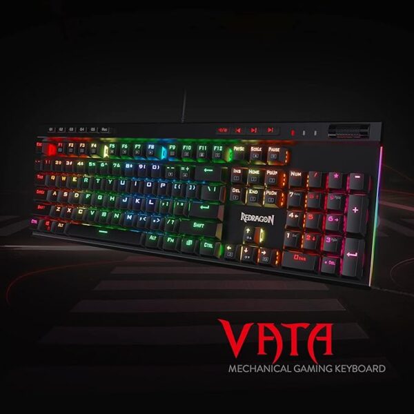 Redragon K580 VATA RGB LED Backlit Mechanical Gaming Keyboard 104 Keys Anti-ghosting with Macro Keys & Dedicated Media Controls, Onboard Macro Recording (Blue Switches) - Image 2