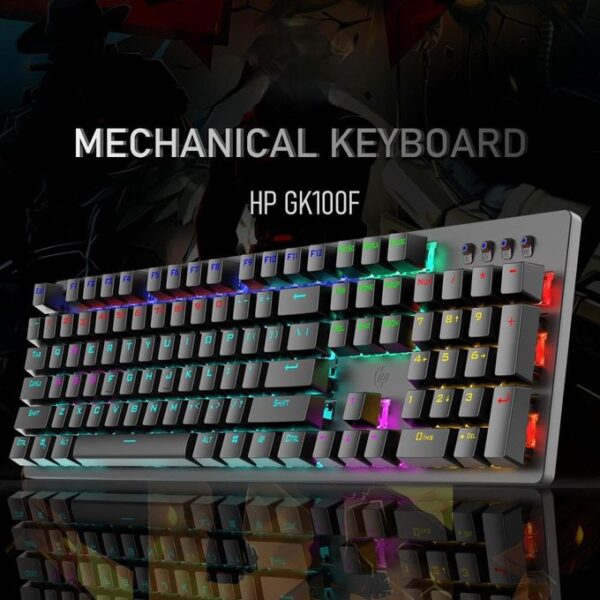 HP GK100F Gaming Mechanical Keyboard -Rainbow Backlight 9 Lighting Mode – Blue Switch – EN 104 Keys – Full key N-rollover - Image 2