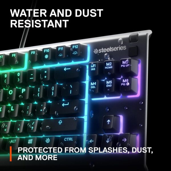 SteelSeries Apex 3 TKL RGB Gaming Keyboard – Tenkeyless Compact Form Factor - 8-Zone RGB Illumination – IP32 Water & Dust Resistant – Whisper Quiet Gaming Switch – Gaming Grade Anti-Ghosting,Black - Image 4