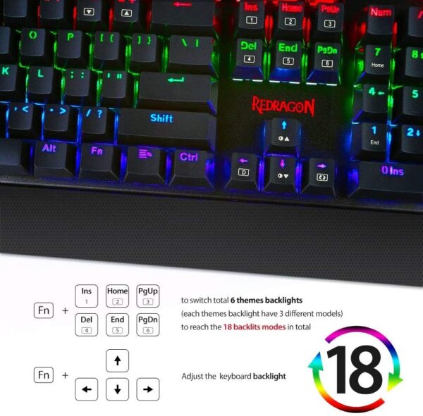 Redragon K557 RGB Backlit Mechanical Gaming Keyboard with Blue Switches, Aluminum Base, Anti-ghosting 104 Keys - Image 3