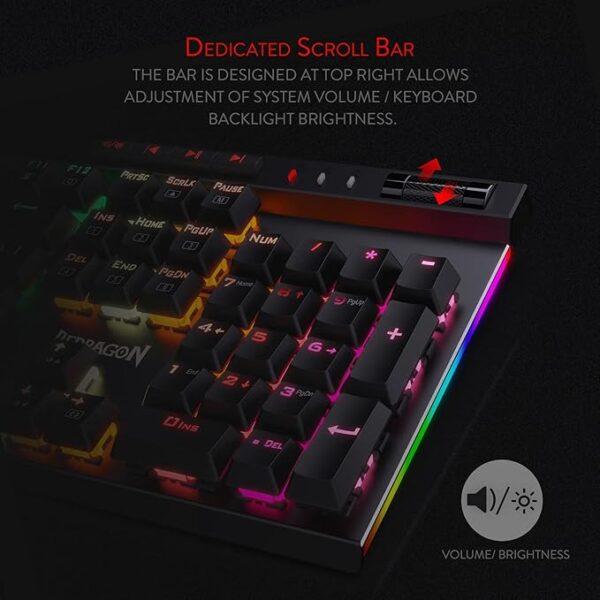 Redragon K580 VATA RGB LED Backlit Mechanical Gaming Keyboard 104 Keys Anti-ghosting with Macro Keys & Dedicated Media Controls, Onboard Macro Recording (Blue Switches) - Image 4