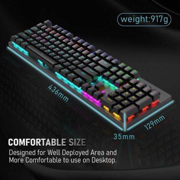 HP GK100F Gaming Mechanical Keyboard -Rainbow Backlight 9 Lighting Mode – Blue Switch – EN 104 Keys – Full key N-rollover - Image 7