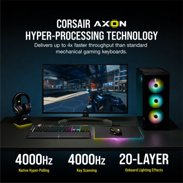 Corsair K100 RGB Optical-Mechanical Gaming Keyboard — CORSAIR OPX Switch — Black - Image 7