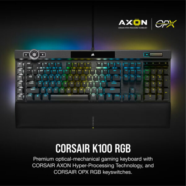 Corsair K100 RGB Optical-Mechanical Gaming Keyboard — CORSAIR OPX Switch — Black - Image 2