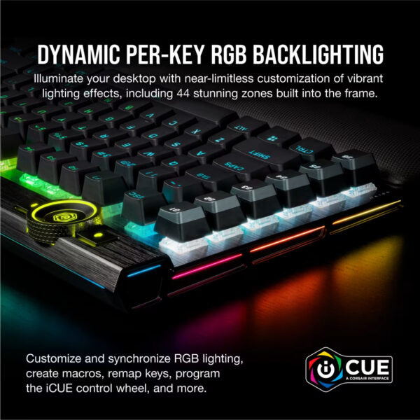 Corsair K100 RGB Optical-Mechanical Gaming Keyboard — CORSAIR OPX Switch — Black - Image 3