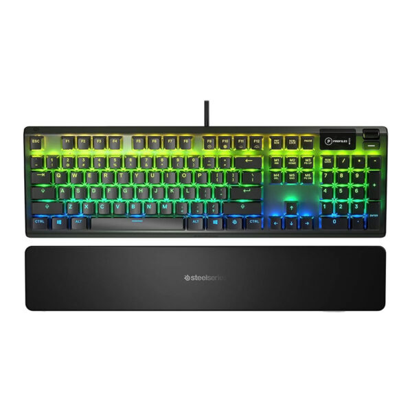 SteelSeries USB Apex 5 Hybrid Mechanical Gaming Keyboard – Per-Key RGB Illumination – Aircraft Grade Aluminum Alloy Frame – OLED Smart Display (Hybrid Blue Switch)